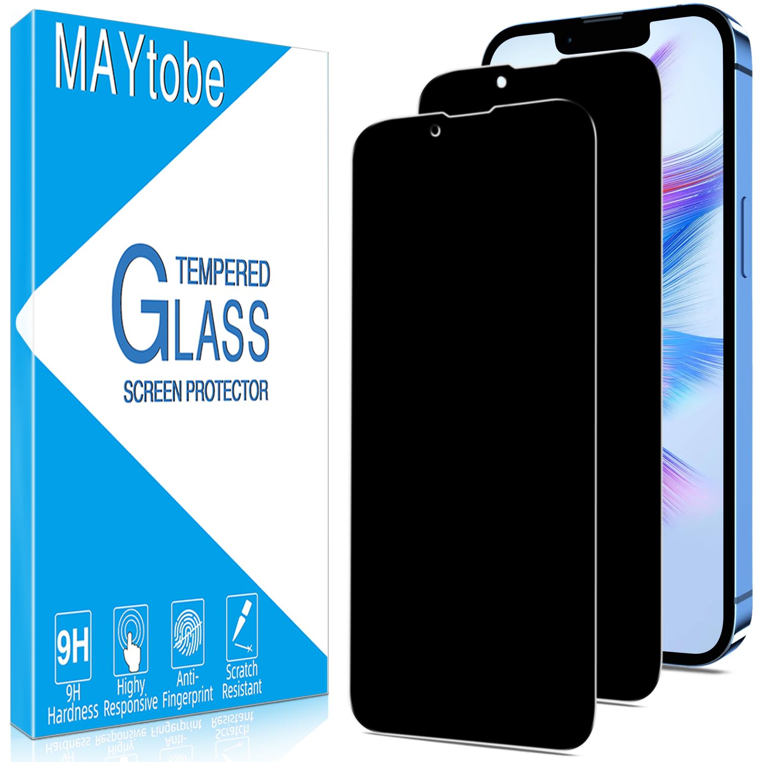 MAYtobe [2-Pack Privacy Screen Protector Designed for iPhone 14, iPhone 13 Pro, iPhone 13 Tempered Glass, No Bubbles, Anti Scratch, Easy to Install