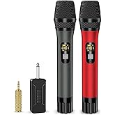 Wireless Microphones, Professional UHF Metal Dual Handheld Cordless Dynamic Mic System with Rechargeable Receiver, 1/4" Output, 160ft Range, Auto Connect for Karaoke, Party Singing, Church, Speech, DJ
