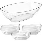 Prestee 12 Pack Clear Oval Plastic Serving Bowls (64 Oz) - Disposable Dishes, Taco Bar Serve Set, Chip Bowls for Parties, Snack/Salad Containers, Candy/Party Bowl for Serving Food