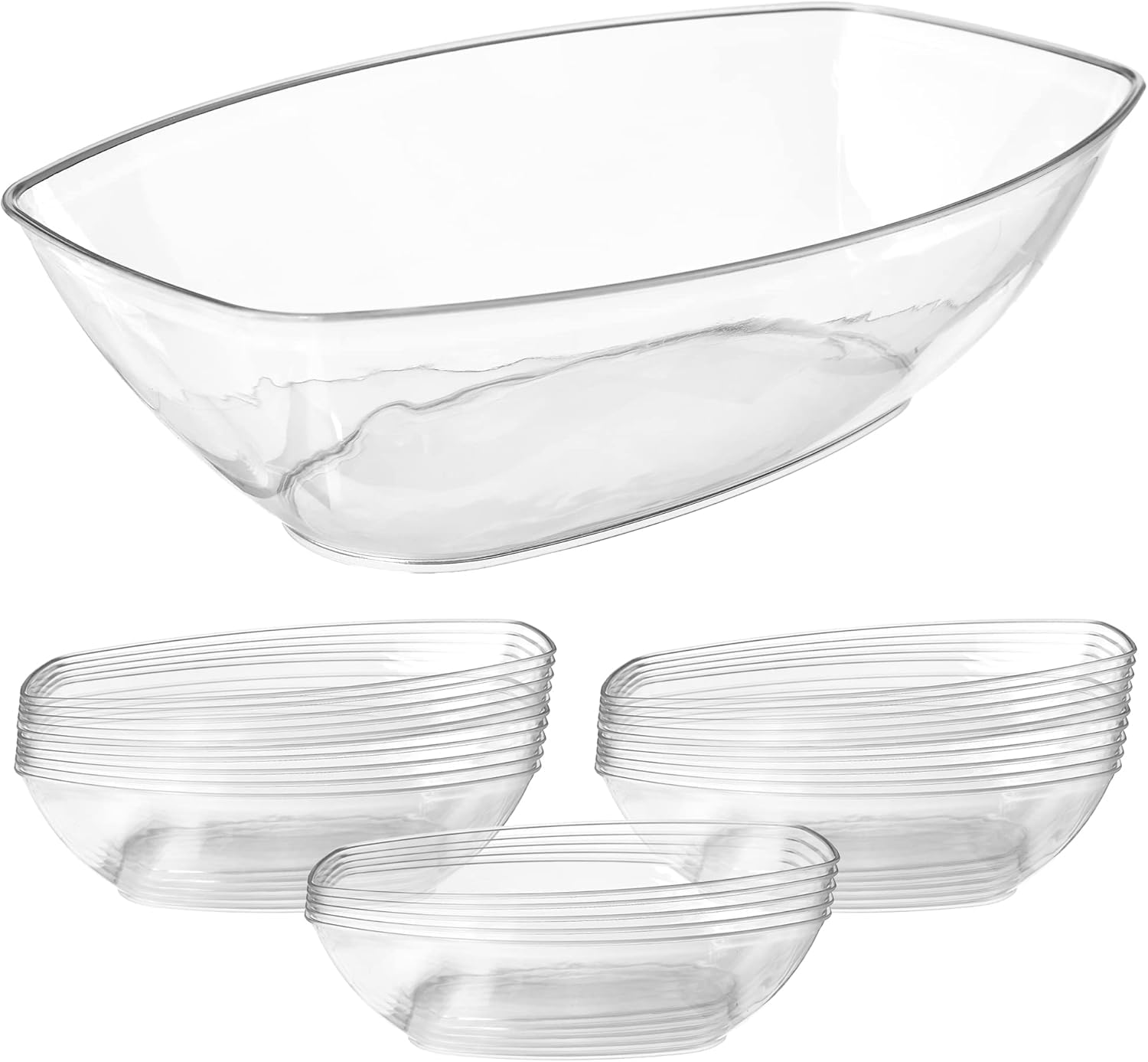 View 1 of 12 Pack Clear Oval Plastic Serving Bowls (64 Oz) - Disposable Dishes, Taco Bar Serve Set, Chip Bowls for Parties, Snack/Salad Containers, Prestee Candy/Party Bowl for Serving Food