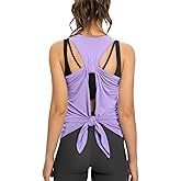 Sanutch Women’s Open Back Yoga Tank Top Tie Back Sleeveless Workout Shirt Backless Athletic Activewear