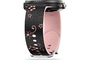 Flower Engraved Band Compatible with Galaxy Watch 8 Band 40mm 44mm/Galaxy Watch 8 Classic 46mm Bands, Soft Silicone Floral St