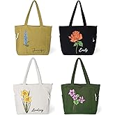 CALLIE Personalized Birth Flower Corduroy Tote Bag for Women, Custom Large Shoulder Handbags with Zipper Name, Travel College Work Accessory, Mother's Day Graduation Nurse Week Birthday Gift for Women