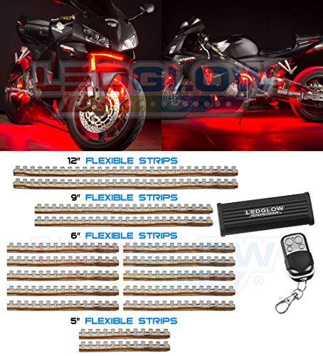 image for LEDGlow 16 Piece 282 LED Red Flexible Motorcycle Lighting Kit with Con