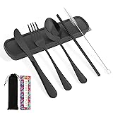 Black Travel Utensil Set, Stainless Steel Knives