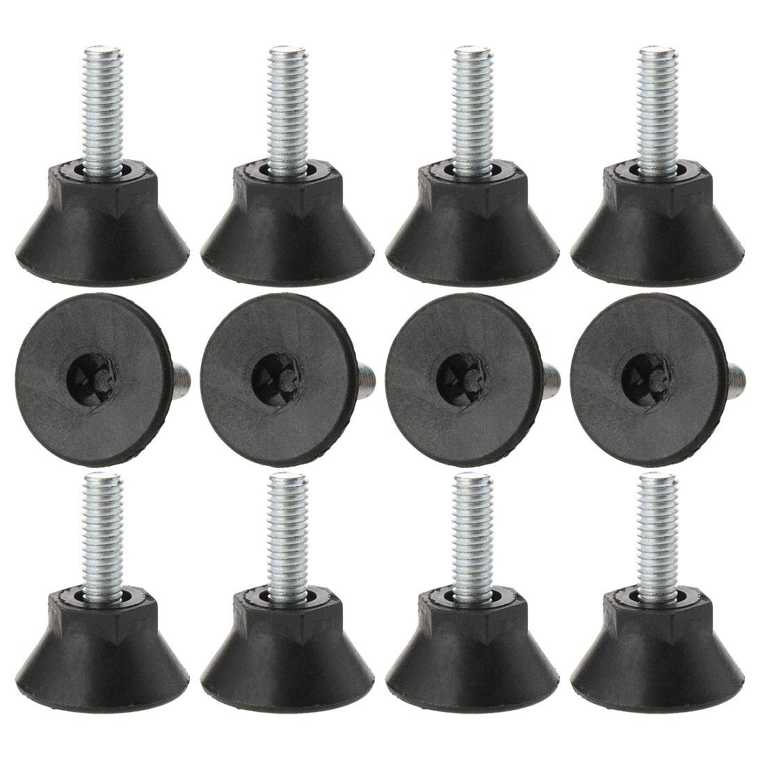 Sourcingmap M6 x 18 x 25mm Screw on Furniture Glide Leveling Feet Adjustable Leveler Floor Cover Protector for House Furniture Legs 12 Pack