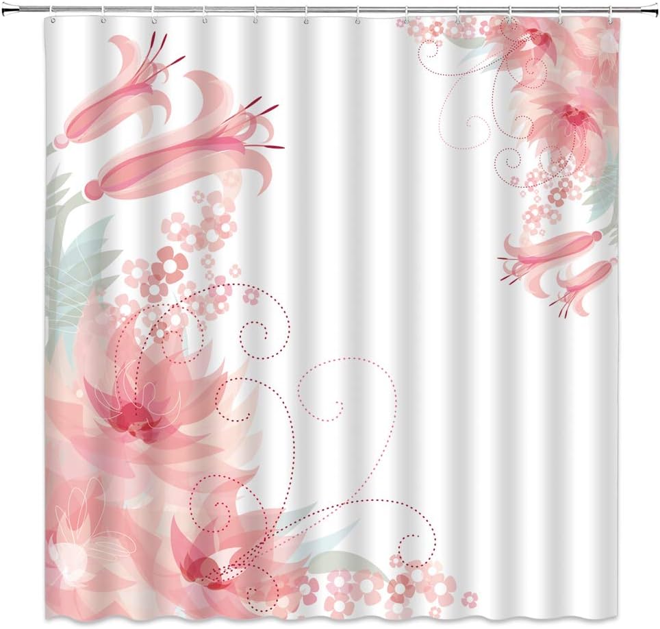 Tingrun Pink Flower Shower Curtain Romantic Spring Floral