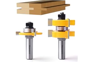 Tongue and Groove Router Bit Set 1/2 Shank,Newdeli 1-1/4" Stock Tongue Groove Router Bit, 3 Teeth Adjustable T Shape for Door