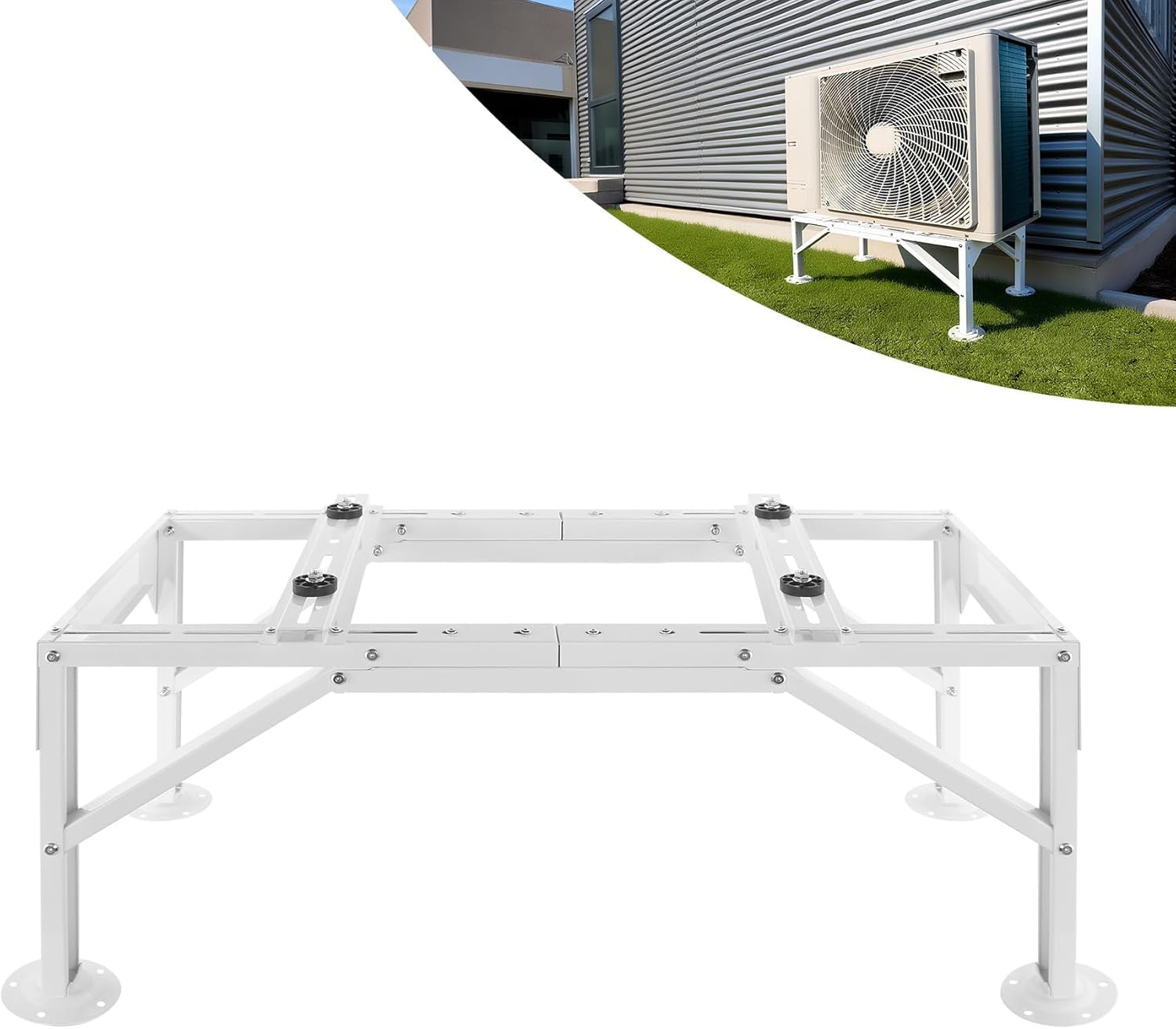 Photo 1 of Mini Split Ground Stand for 9000-18000 BTU, Mini Split AC Bracket for Ductless Air Conditioners Heat Pump System,Heavy Duty Condenser Stand Adjustable Length 9.6" to 33.1" Max Load 500Lbs(White)