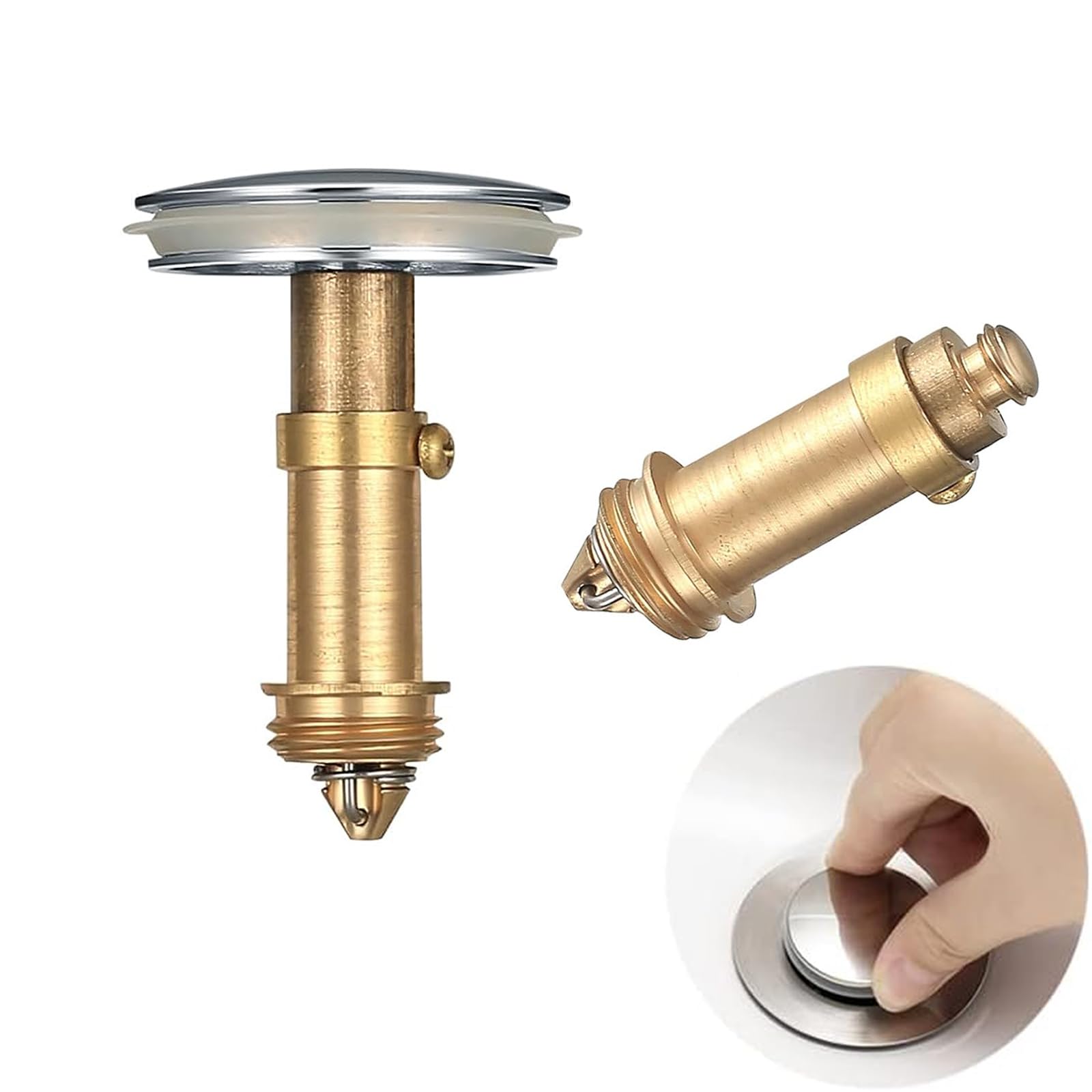 35mm Pop Up Sink Plug Replacement, Universal Basin Sink Plugs Sink Drainer Plug with Pop Up Click Clack Brass Plug Bolt for Bathroom Vanity Sink Washbasin Drain Stopper (1 Chrome Cap+2 Brass Bolt)