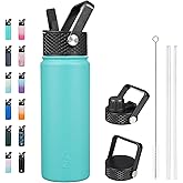 BJPKPK Insulated Water Bottles with Straw Lid, 22oz Cold & Hot Thermo, Stainless Steel Metal Water Bottle with 3 Lids, Reusable Thermo, Cups, Mugs for Daily Use-Turquoise