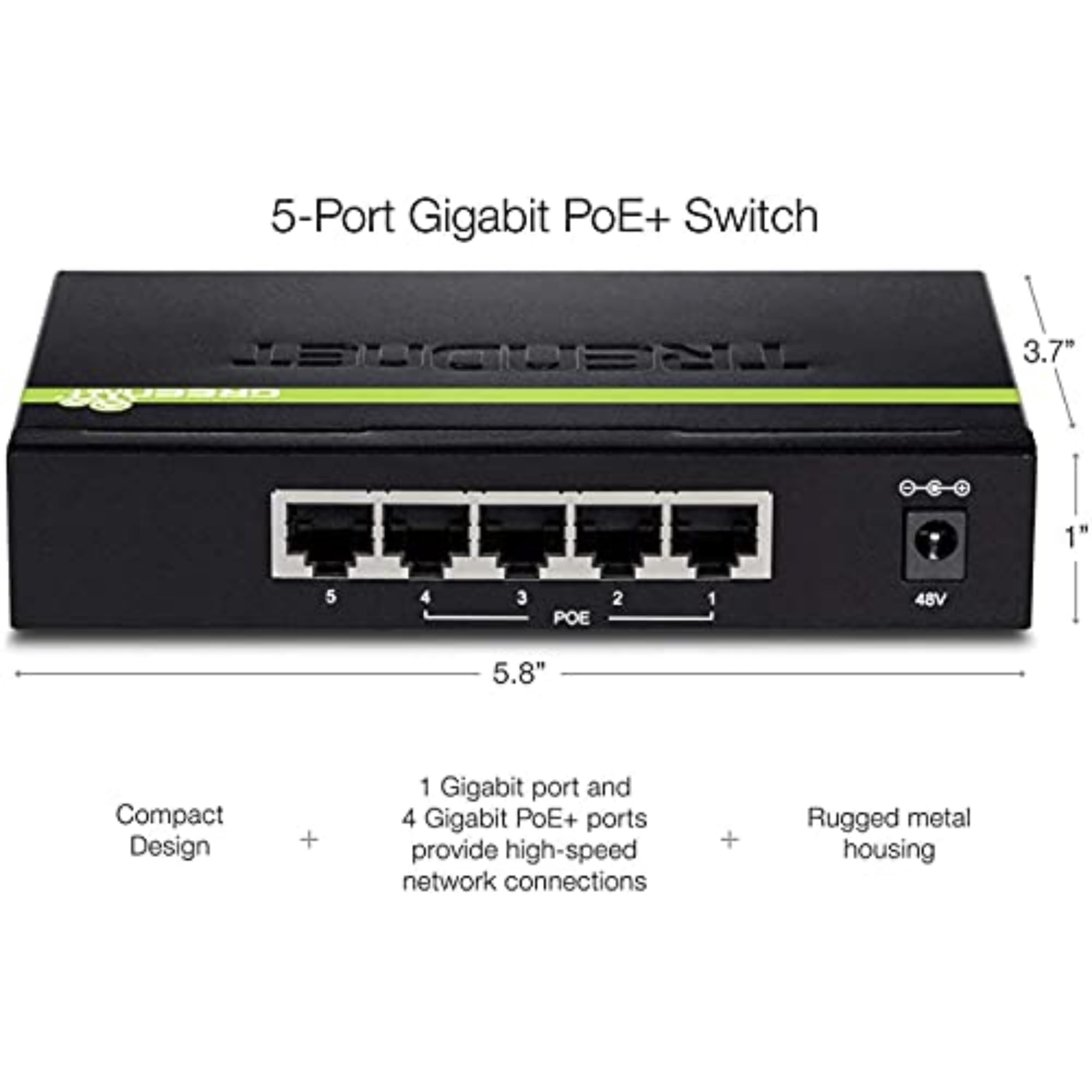 TRENDnet 5-Port Gigabit PoE+ Switch, 31 W PoE Budget, 10 Gbps Switching Capacity, Plug & Play, Ethernet Network Switch, Data & Power through Ethernet to PoE Access Points and IP Cameras, Full & Half Duplex, TPE-TG50g