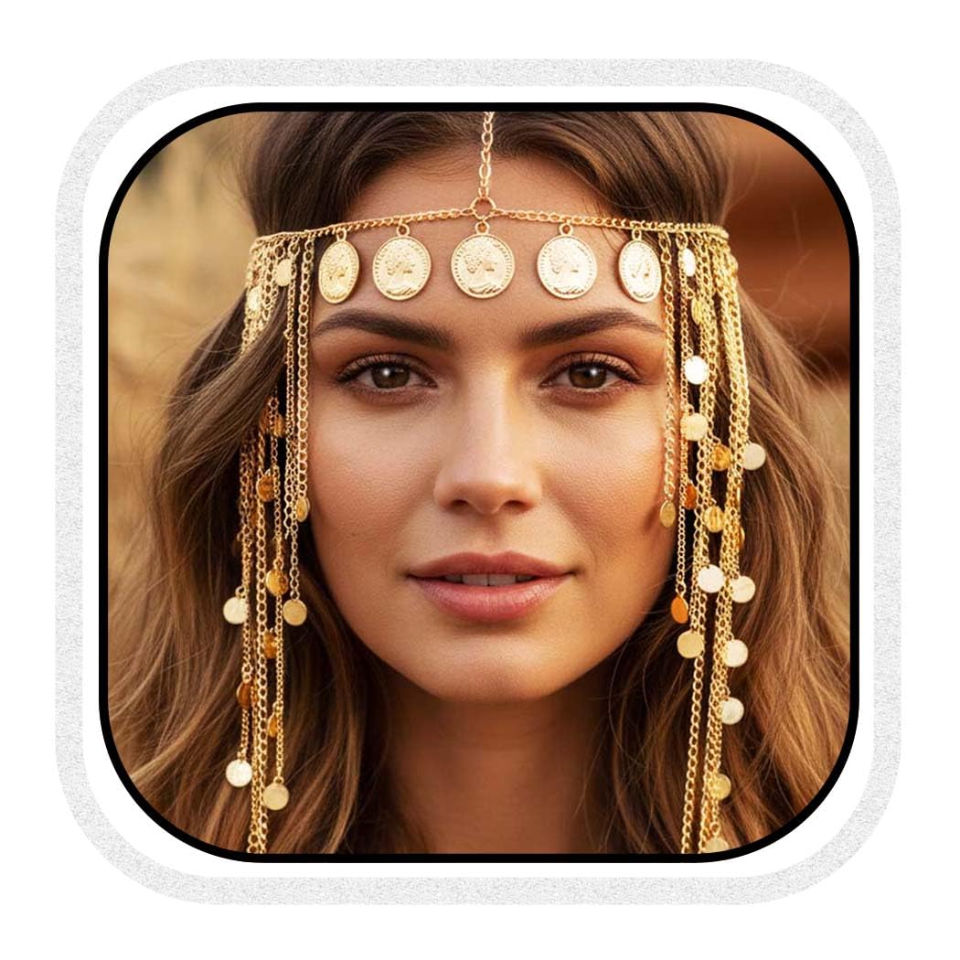 Reaky Sequins Head Chain Gold Bohe Hair Chain Egyptian Headpiece Hair Accessories for Women