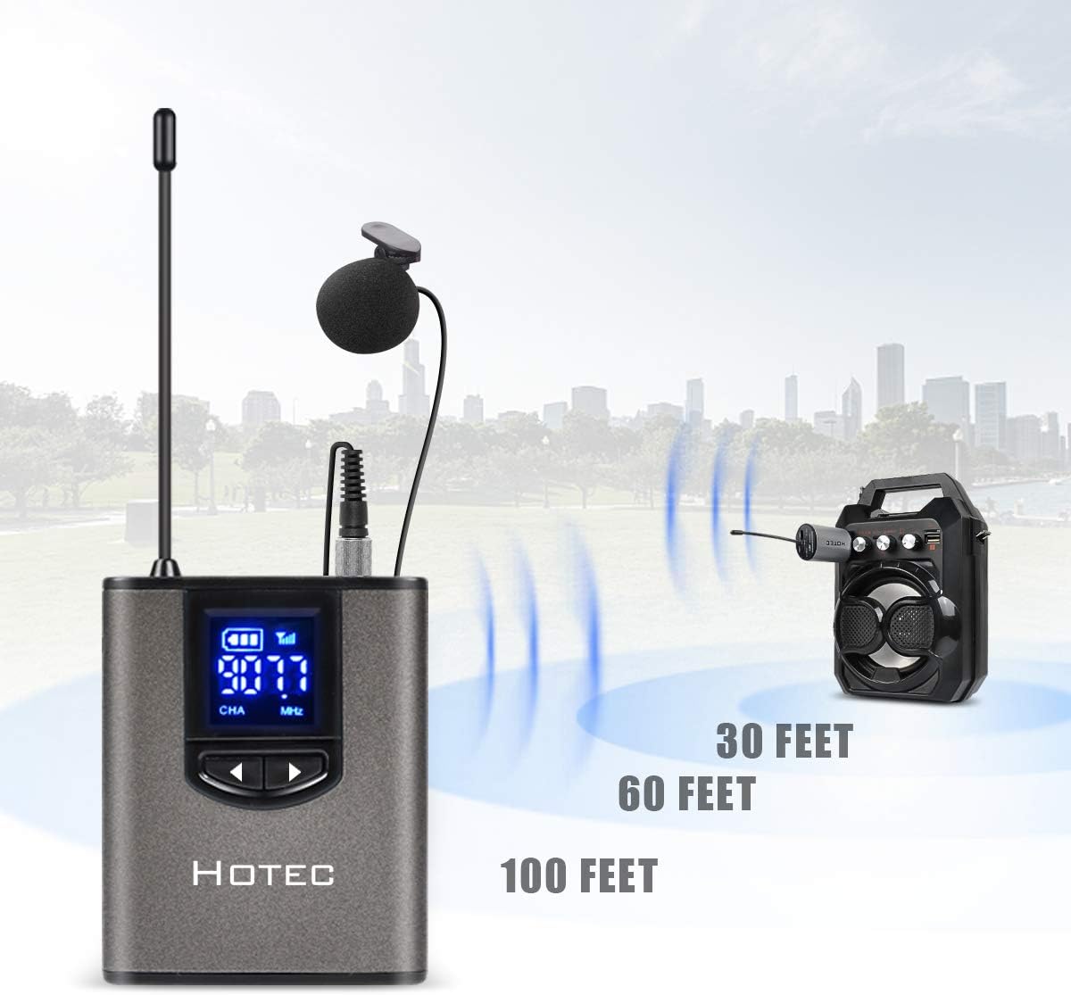 Hotec UHF Wireless Headset Microphone/Lavalier Lapel Mic with Bodypack Transmitter and Mini Rechargeable Receiver 1/4" Output, for Live Performances, Support Phone: Musical Instruments