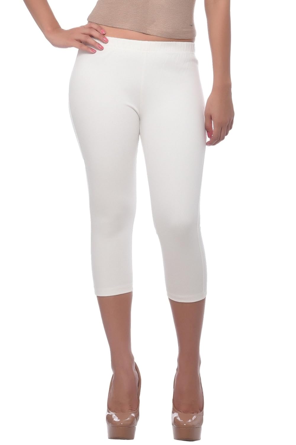 frenchtrendz ivory cotton spandex jegging capri for women