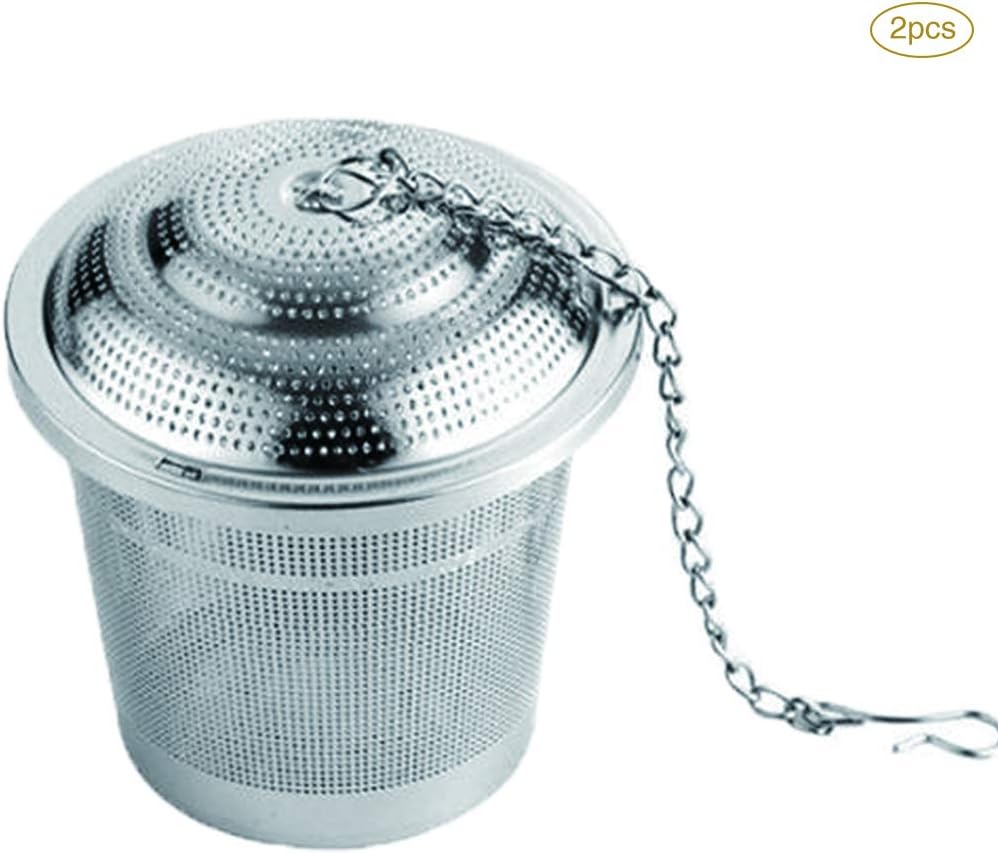 MOLFUJ Tea Infuser,Stainless Steel Barrel Type Convenient Chain Hook Filter Ball,Travel/Office/Home,Raw Particles Coffee/Spice/Hot Pot Seasoning,2pcs,2XL