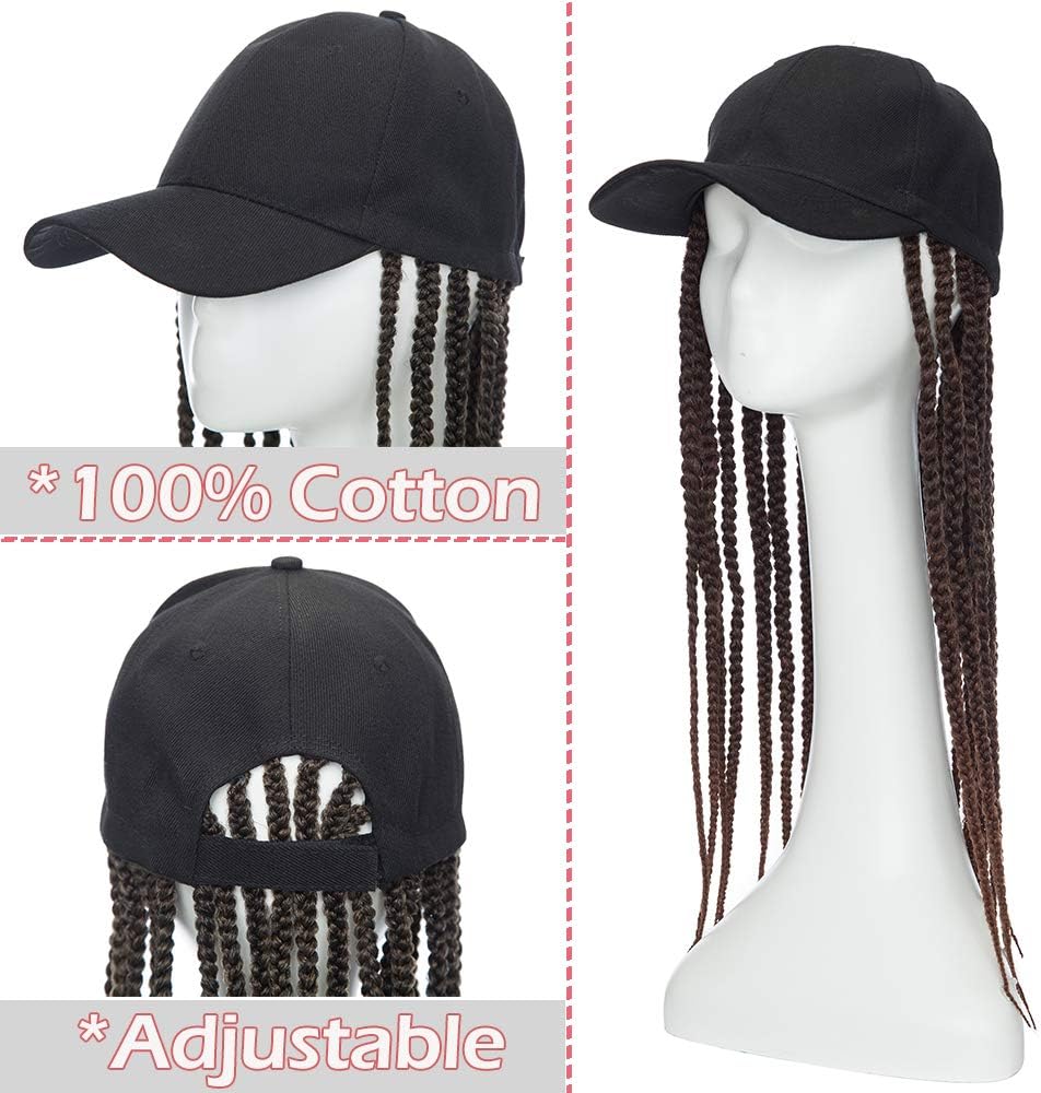 Box Braids Hair Extensions Wig With Baseball Hat Attached Synthetic Hairpiece Cap Hair Wigs (18", Black & Brown) - Image 3