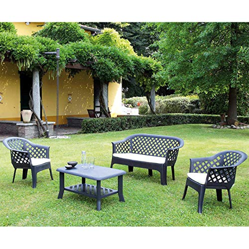 Set Salotto Giardino Ipae-Progarden Tree 3 Pezzi - 2 Poltrone + Tavolino, Polipropilene Antracite, Con Cuscini - Foto 5