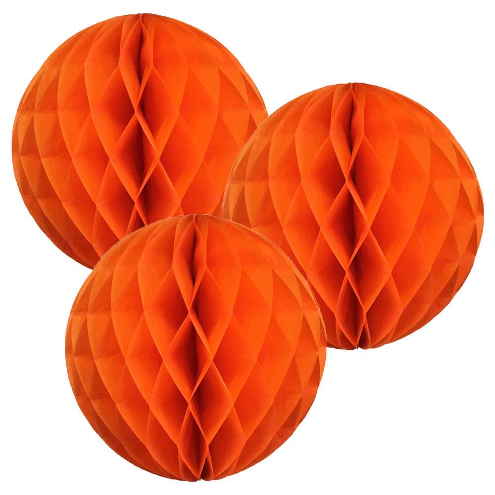10"(25CM) Paper Honeycomb Balls (Pack of 3) Several Colours Available (Orange)