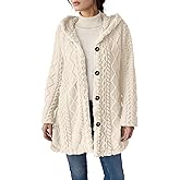 Godalithic Fleece Jacket Women Casual Button Up Fuzzy Hooded Long Sleeve Cardigan Sweaters Warm Sherpa Lined Coat Outerwear