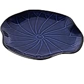 Blue Lotus Leaf-Shape Ceramic Decorative Tray, Navy Blue Decor Pottery Key Bowl, Candy Dish, Small Jewelry Trinket Tray for Bedroom, Centerpiece, Bedside Table, Living Room, Entryway Table (Blue)