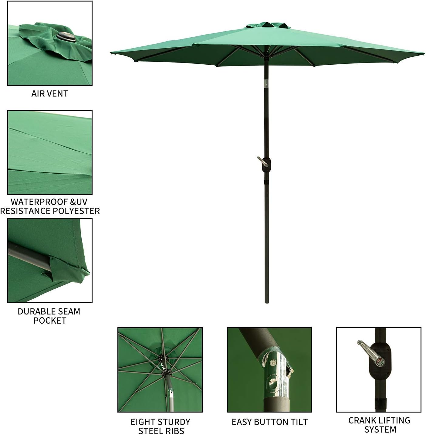 Doit 9ft Solar Led Lighted Patio Table Umbrella With Crank And 8 Ribs 2 Layers With Ventilation Tilt Adjustment Outdoor Umbrella With Fade Resistant Water Proof Fabric And Push Button Without Base Umbrellas