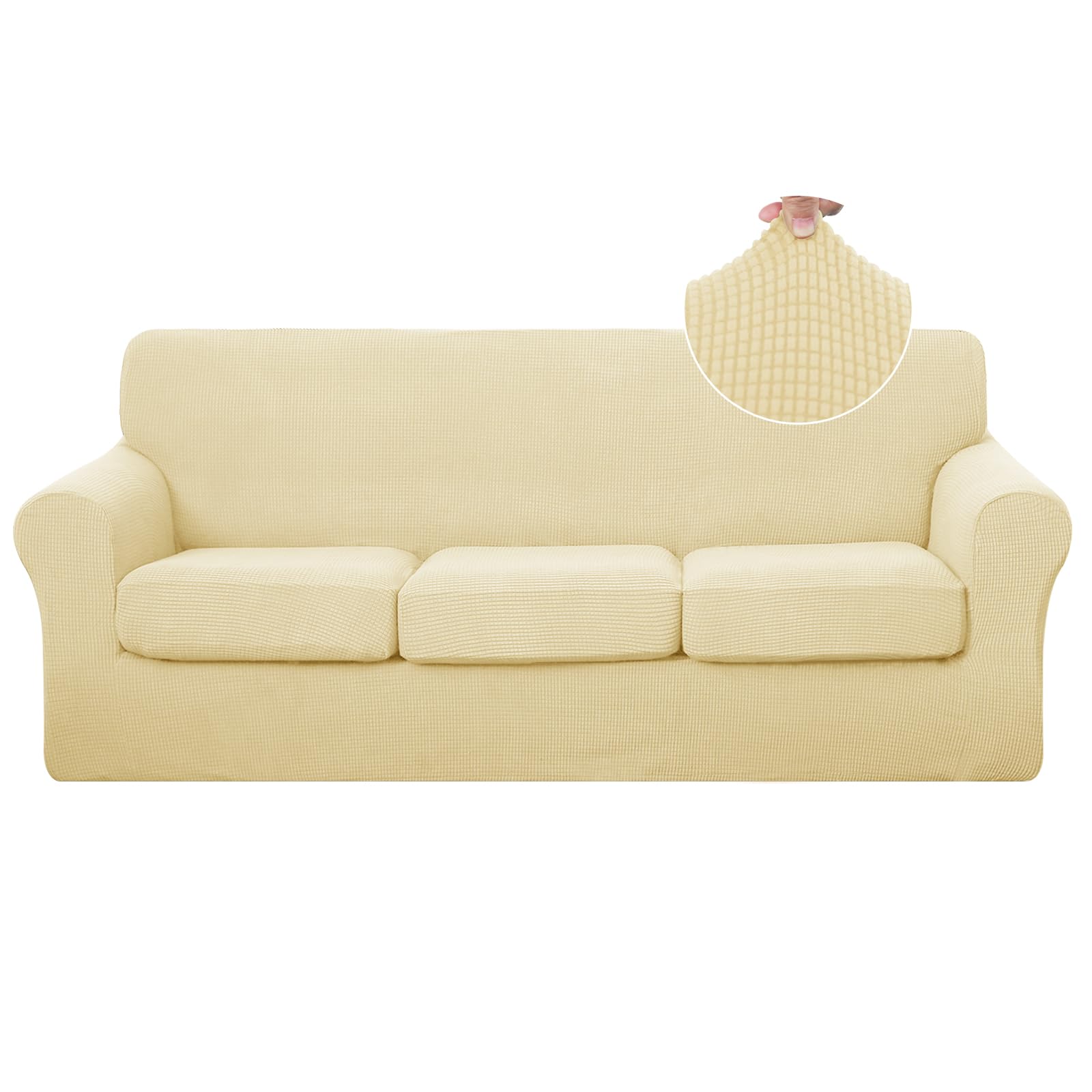 Photo 1 of U-NICE HOME 4 Pieces Stretch Couch Cover Sofa Cover Washable Sofa Slipcover with Individual Seat Cushion for 3 Cushion Couch Sofa Pet Friendly(Sofa, Beige)