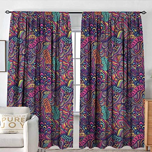 NUOMANAN Waterproof Window Curtain Psychedelic,Exotic Composition in Lively Colors Swirling Leaves and Petals Funky Seaweed, Multicolor,Blackout Draperies for Bedroom 54"x84"