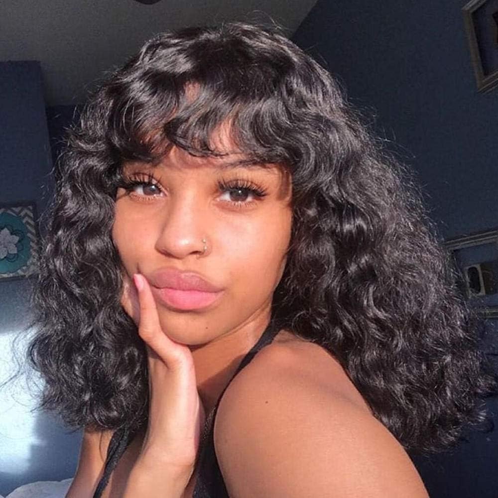 Wig Hair Curly Lace Front Human Hair Wigs For Black Women Brazilian Remy Hair Short Bob Wig With Bangs 13 * 4 Glueless Pre Plucked 8‘’ 18‘’