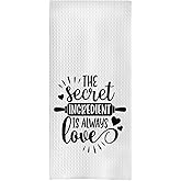 uinwk Love Kitchen Towels, The Secret Ingredient is Always Love Decorative Hand Dish Towels, Kitchen Towel Gifts for Mom Grandma Wife, 16x24 Inch