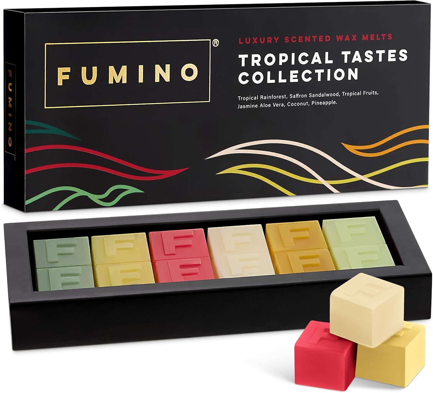 Wax Melts Fumino Fresh Handmade Luxury Strong Scented Multipack Tropical Tastes Bundle 12 Cubes 6 Fragrances with Beeswax and Coconut Oil