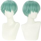 MAGQOO Light Green Wig for Men Short Straight Bob Mint Green Wig Cartoon Movie Halloween Cosplay Costume Animie Wigs