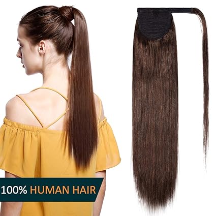 Extension Coda Capelli Veri Remy Coda Di Cavallo 50cm 4 Marrone Cioccolato Clip Capelli Umani 100 Human Hair Lunghi Naturali Lisci Fascia Unica