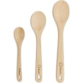 Chef Pomodoro Wooden Spoons for Cooking, 3-Piece Beechwood Utensil Set | 3 Sizes: 12, 10.5, 8-In Spoons, Beechwood Kitchen Ut