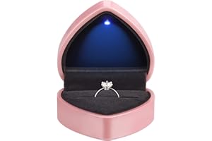 LETURE Heart Shaped Ring Gift Box with LED Light, Velvet Earrings Jewelry Case with Light, Jewellry Display Box for Wedding, Engagement, Proposal, Birthday and Anniversary (Pink)