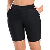 Yilisha Women Plus Size Swim Shorts Tummy Control Bathing Suits Bottom High Waisted Tankini Long Swimsuits Pockets