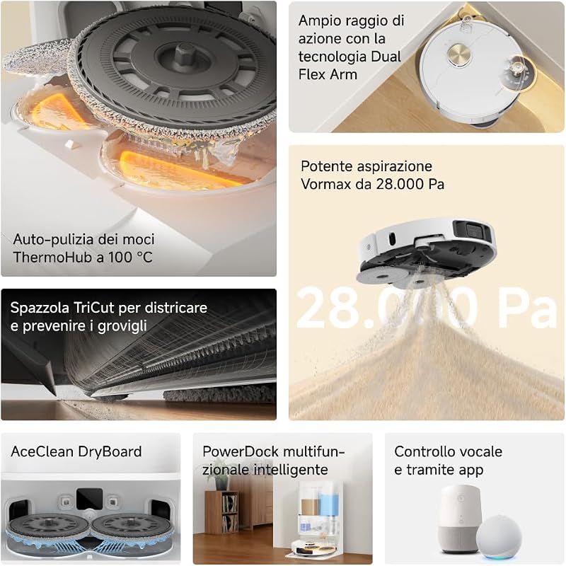 L50 Ultra AE Robot Aspirapolvere,Autopulizia Mocio 100 °C, 28.000 Pa
