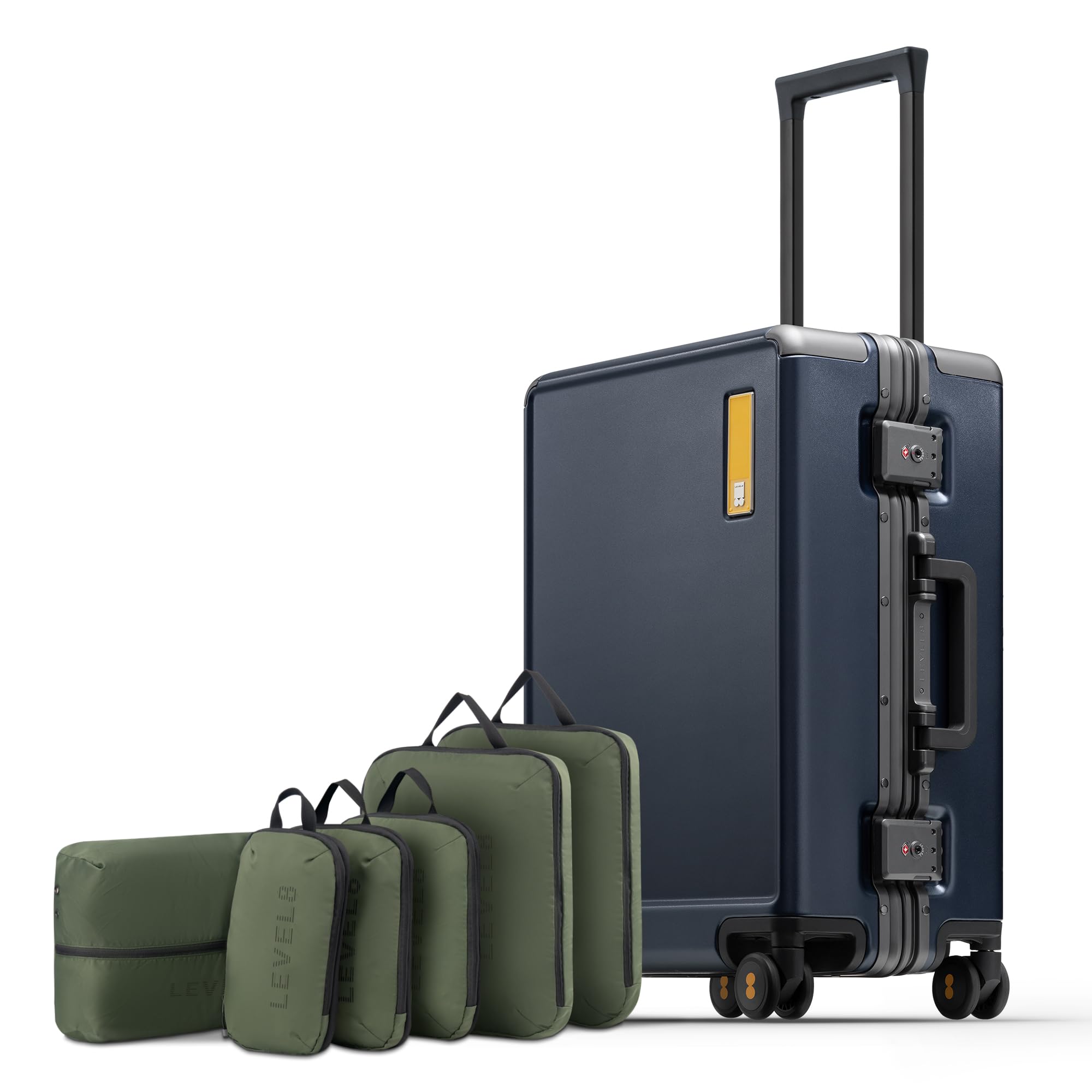 Photo 1 of LEVEL8 Carry On Luggage Airline Approved Zipperless with Aluminum Frame, Hard Case Luggage with Spinner Wheels, Metal Travel Suitcase with Packing Organizers, 20 Inch, Blue