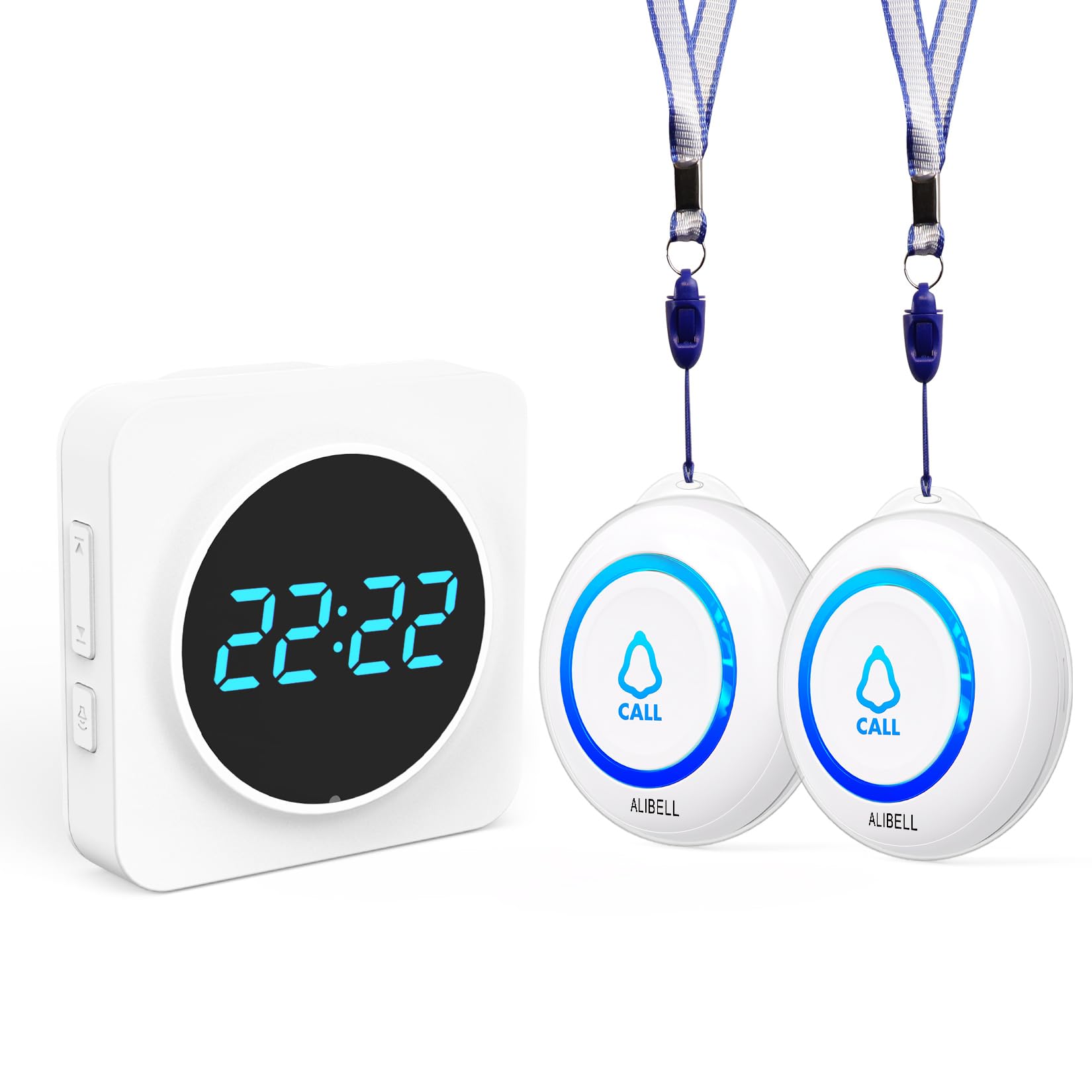 Wireless Calling System Panic Alarm for Elderly, 2 Waterproof Elderly Alarm Call Buttons + 1 Receiver for Elderly Patient Kids Safety