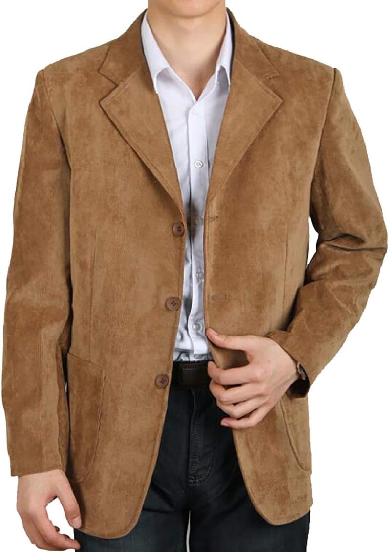 Spirio Men Solid Single Breasted Casual Non-Iron Corduroy Lapel Coat Jackets Blazer