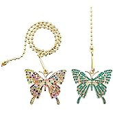 Wayilea Light Pull Chain Extender, Ceiling Fan Pull String Extension Cord, Decorative Crystal Rhinestone Butterfly Ornaments for Lamp Fixture Girls Women Decor Gifts(Green & Assorted Color)