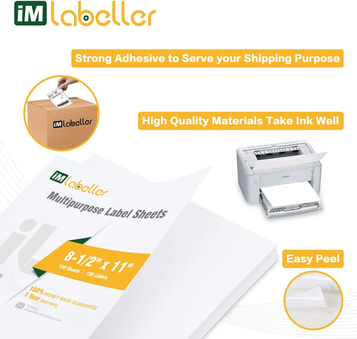 iMlabeller Full Size Label Sheets 8.5x11 Laser and Inkjet Full Page Label Shipping Labels, Printable Sticker Paper, 100 Sheets 100 Counts : Office Products