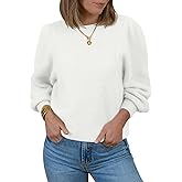 Saodimallsu Womens Puff Long Sleeve Sweaters Fall Crew Neck Cozy Soft Knit Loose Casual Pullover Tops
