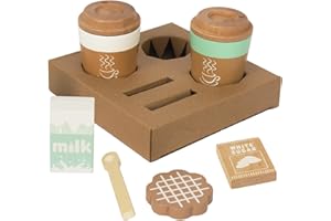WOODENFUN Pretend Play Coffee Cup Toys,Wooden Play Kitchen Accessories,Fake Food Play for Kids Kitchen,Educational Toy for Toddler Children Birthday Gift
