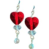 Valentine's Day Crystal Pearl Heart Earrings - MANY COLORS - Mother's Day Birthday Christmas Heart Gift Jewelry - Kawaii Earrings - Handmade Dangles