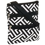 Womens Greek Key Crossbody Swingpack Bag (Black & White)