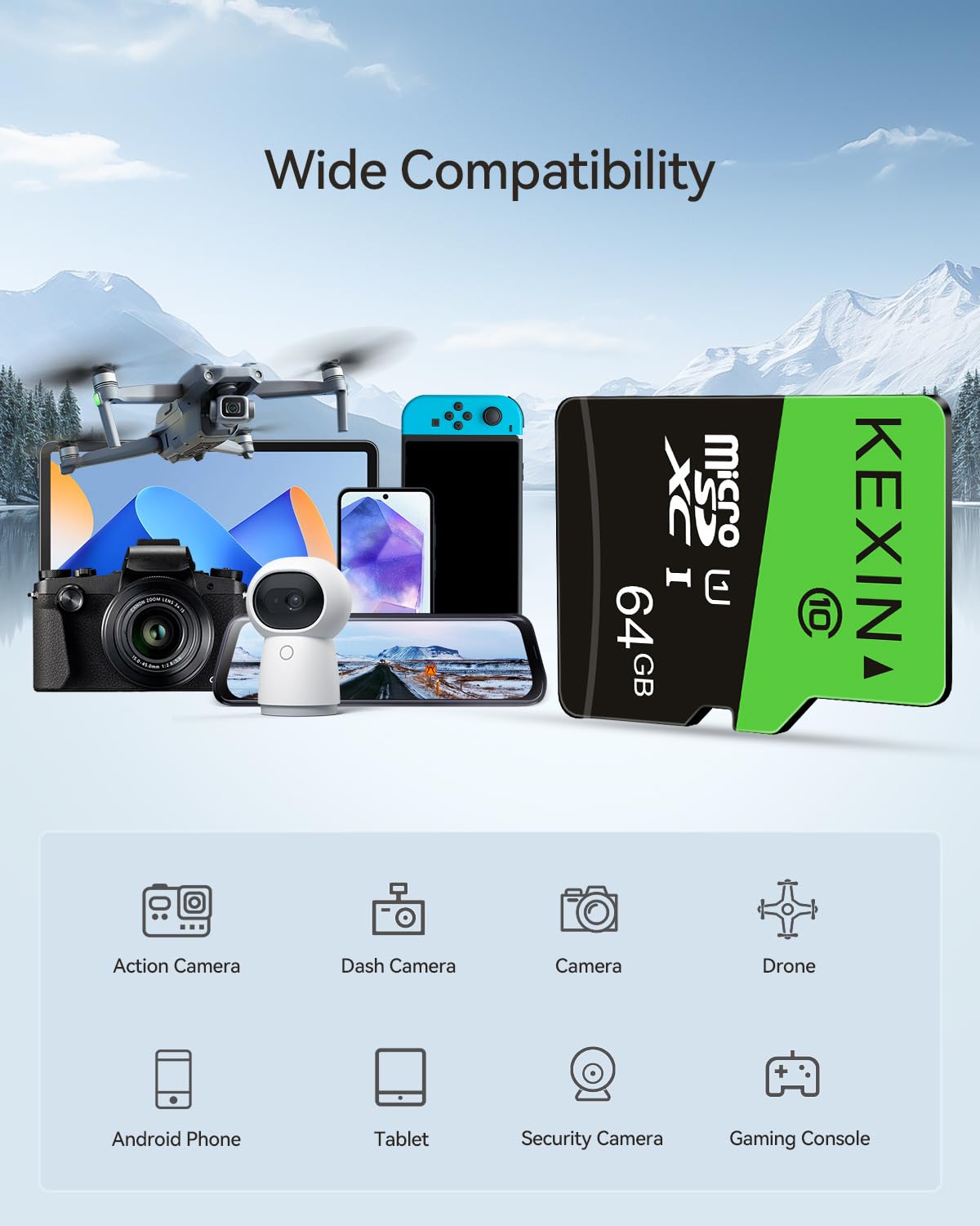 KEXIN 64GB Micro SD Card 10 Pack with SD Adapter microSDXC Memory Card UHS-I C10 U1 Micro SD Cards Bulk Full HD High Speed TF Card for Smartphone Tablet Action Camera Dash Cam Game Console, 10Pack 64G