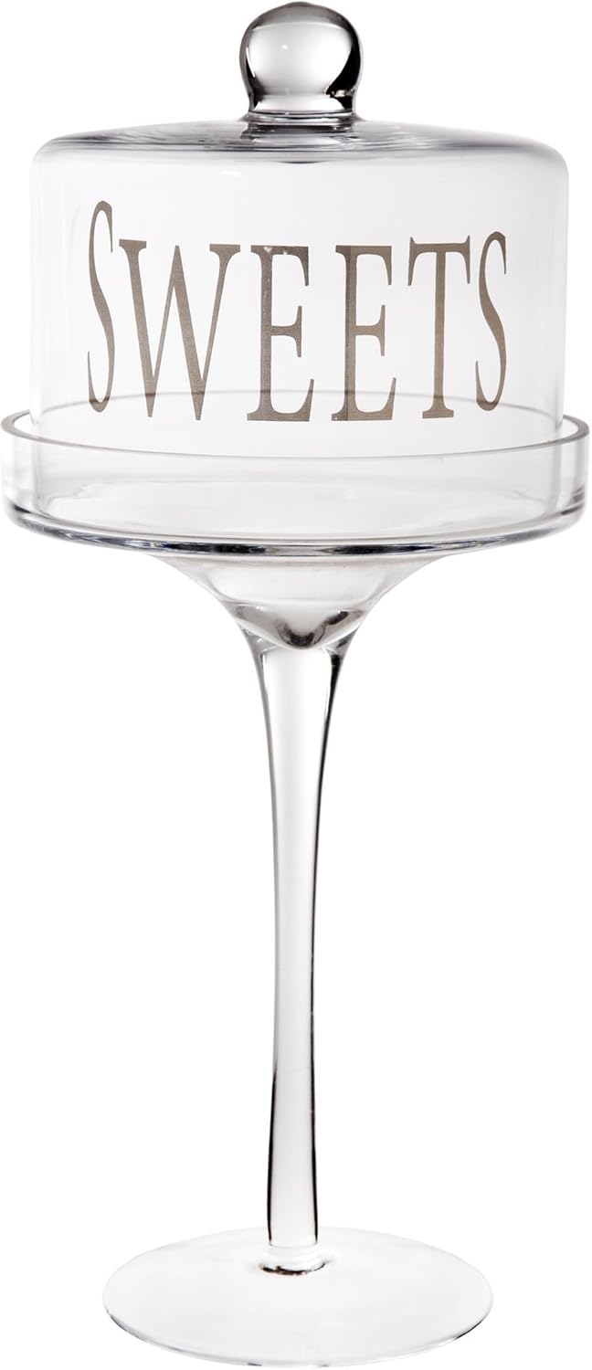 15inch Glass Cupcakes & Pastry Stand with Dome Large 'Sweets