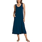 GYS Sleeveless Nightgowns for Women Soft Bamboo Viscose Night Shirts Tank Sleepwear with Pockets Long Sleep Dress