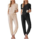 Ekouaer Pajamas for Women Set 2 Pack Lounge Set Short Sleeve Pjs Joggers Long Pants Loungepwear with Pockets